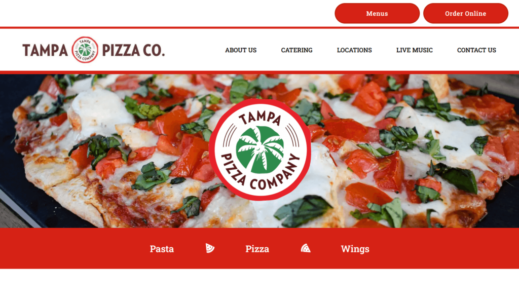Regional pizza chain restaurant website header screenshot